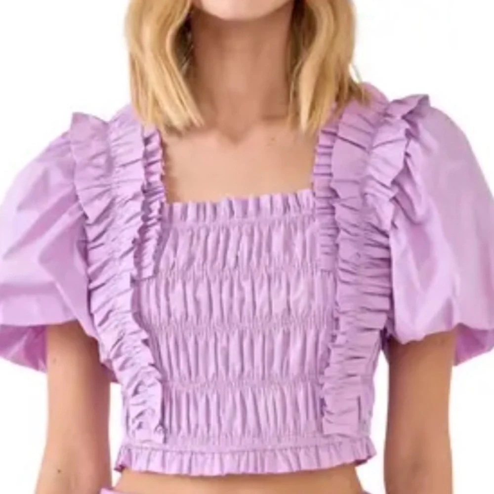 Revolve ENDLESS ROSE feeling fun puff sleeve top in lavender purple stretchy XS - Picture 2 of 10